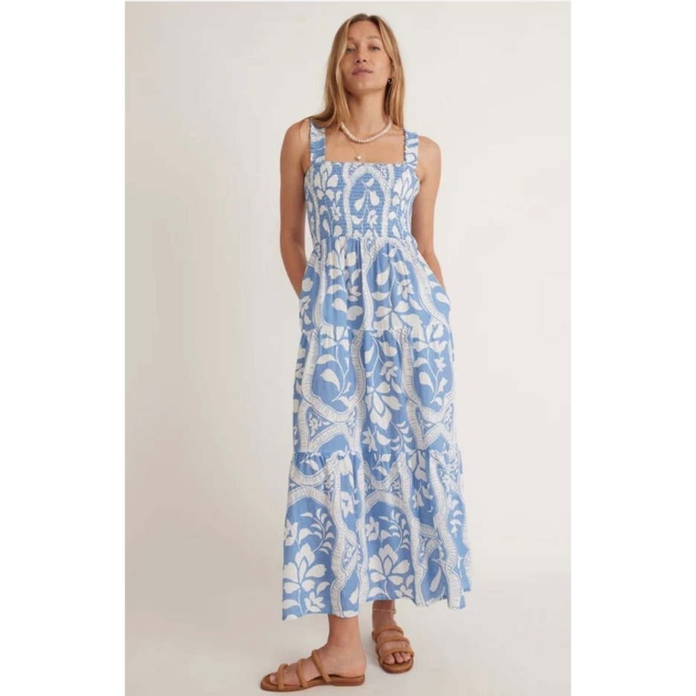 Marine Layer Light Blue and White Paisley Tiered Maxi Dress